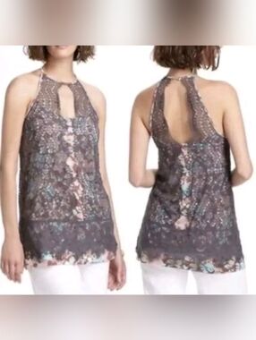 Anthropologie Postmark Sea Drift Lace Halter Floral Tank Top XS